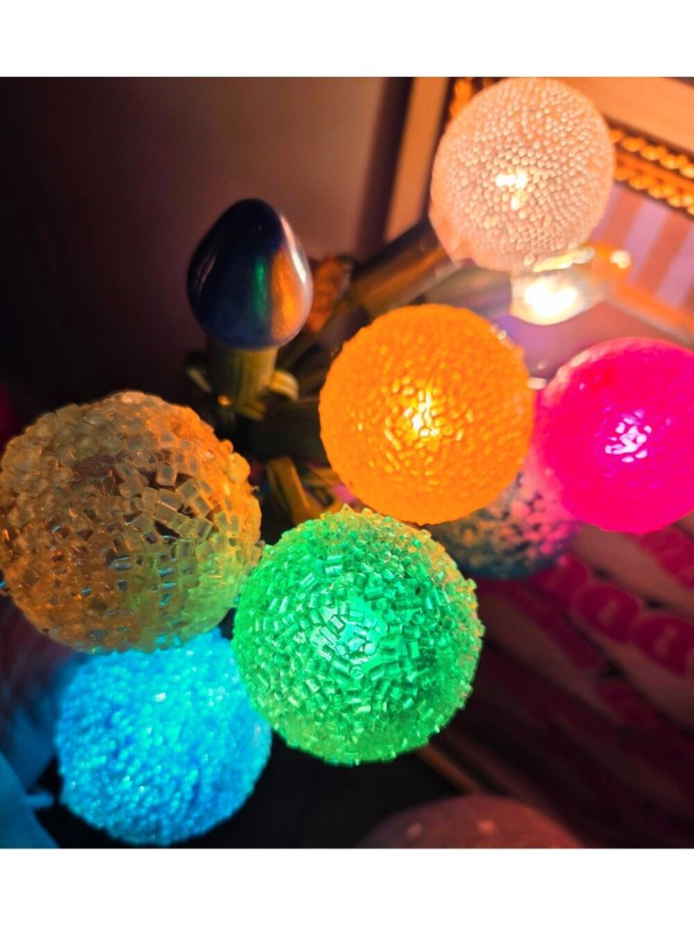 Vintage Multi-Color Bubble Textured Globe String Lights 10 Bulbs Mid-Century Hol